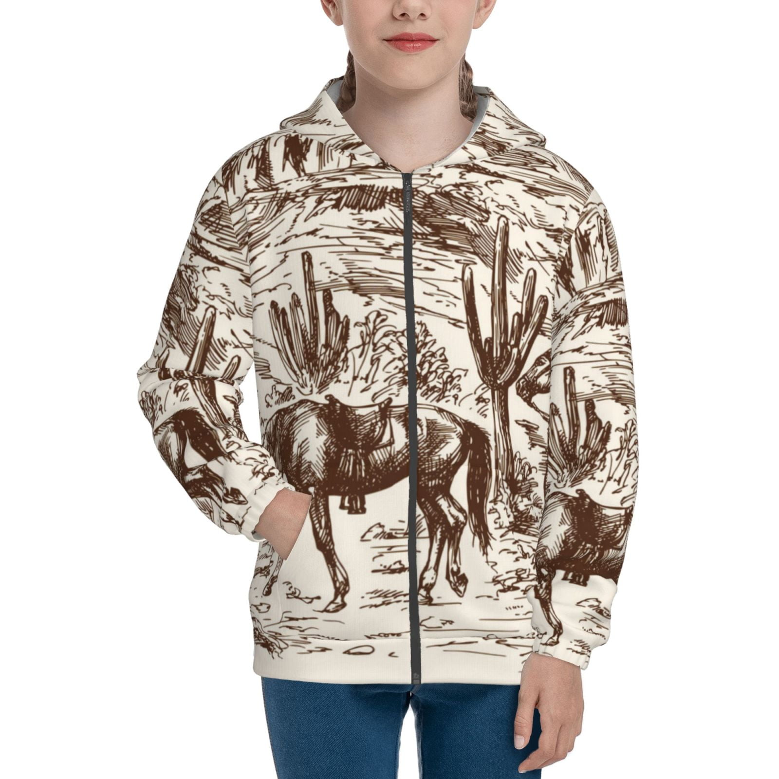 Sigee Western Desert Cowboys2 for Teenage Zip Up Hoodies Long Sleeve Sweatshirts