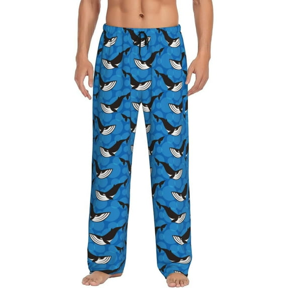 Sigee Whale And Sea print Men's Pajama Pants Lounge Sleep Bottoms with Elastic Waistband and Pockets-Medium