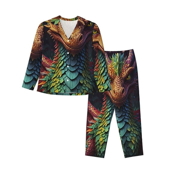Sigee Whimsical Dragon Color Cool for Women’s Pajama Sets Long-Sleeved Pjs Sets for Women 2 piece Sleepwear-X-Large