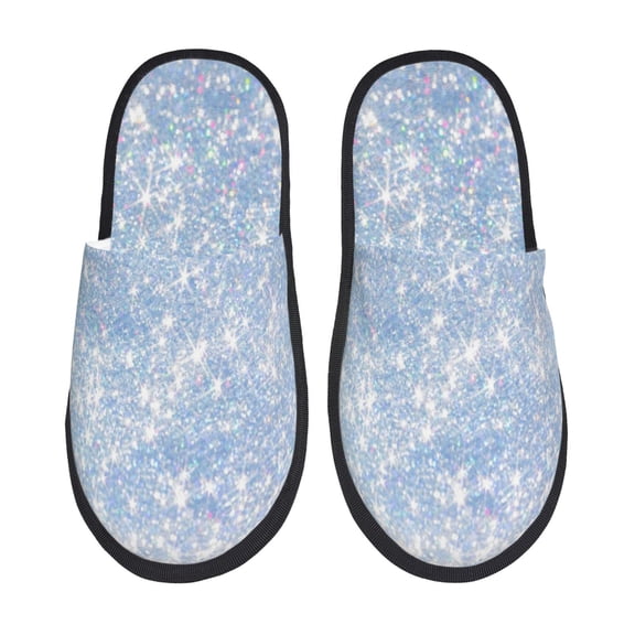 Sigee White Bule Glitter for Cozy Furry Slippers Super Soft Indoor and Outdoor Use, Non-Slip Sole Slip On House Slippers-Medium