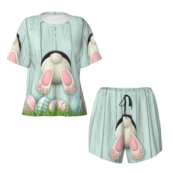 Sigee White Bunny Bottom And Easter Eggs for Sleepwear Casual Pjs with Pockets Women's Pajamas Sets Shorts 2 Piece Short Sleeve Lounge Sets 4X-Large