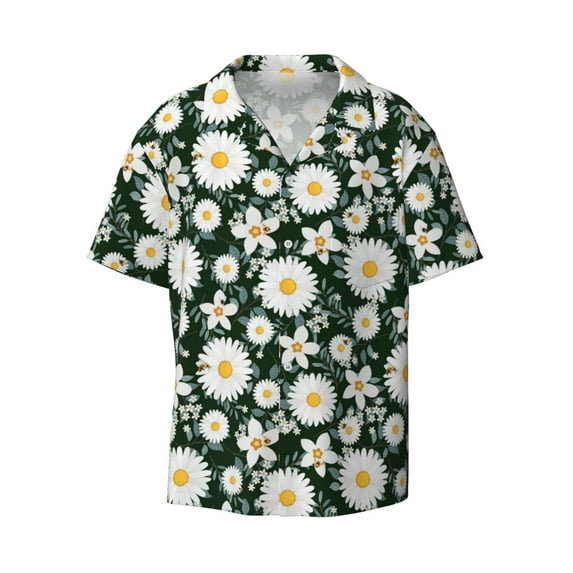 Sigee White Daisies and Bee Print Men's Shirts Casual Button Down Short Sleeve Summer Beach Shirt Hawaiian Vacation Shirts Tee Shirt-Large