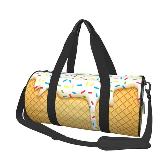 Sigee White Ice Cream Printed Multi-compartment Sports Gym Bag for Men and Women Large Capacity Travel Bag, Overnight Bag