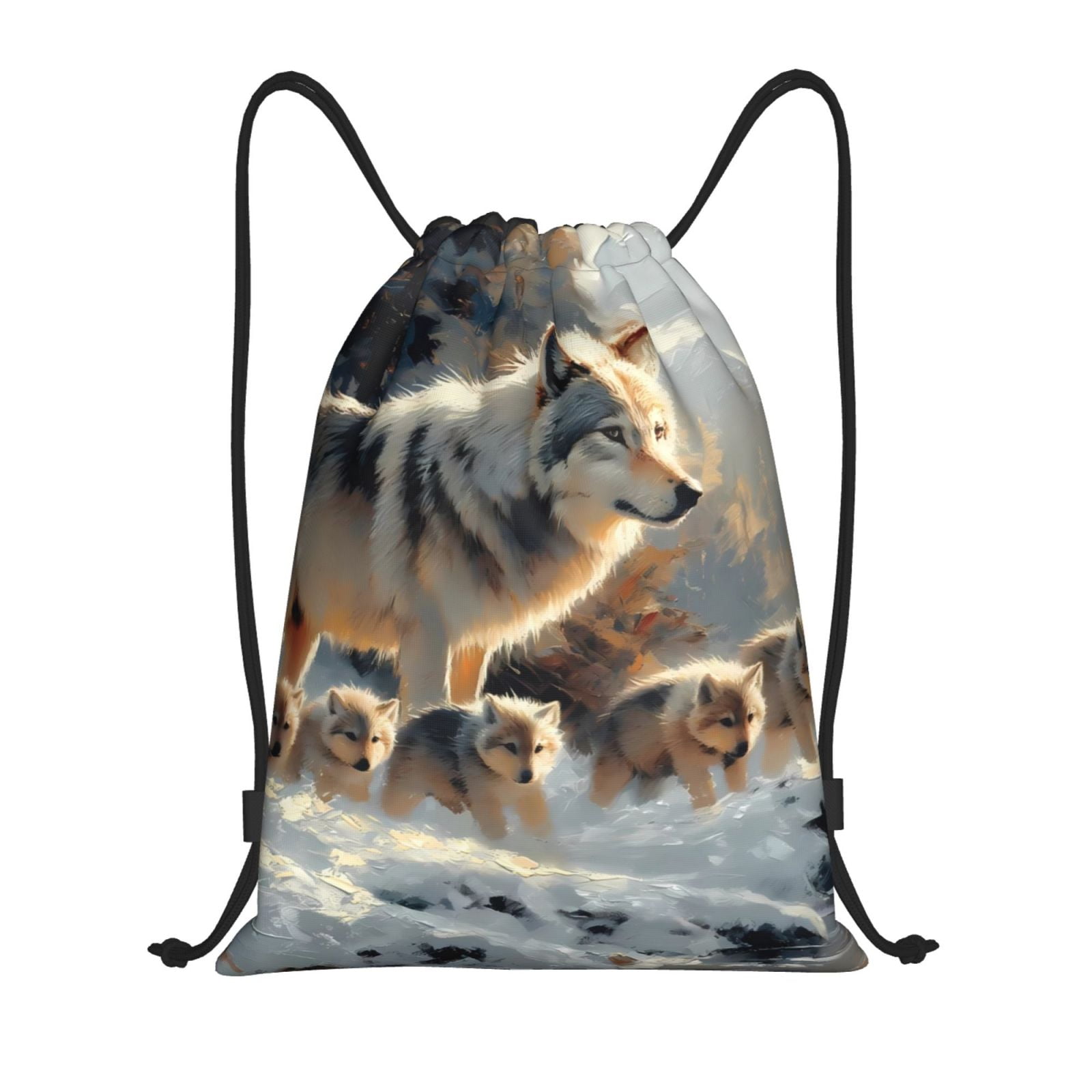 Sigee Wolf Family Winter Wonderland for Drawstring Bag String Backpack ...