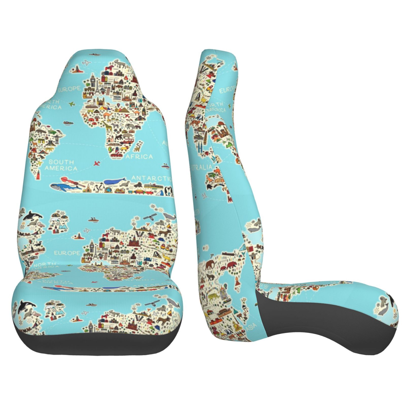 Print Pattern World Map Universal Fit Car Seat Covers