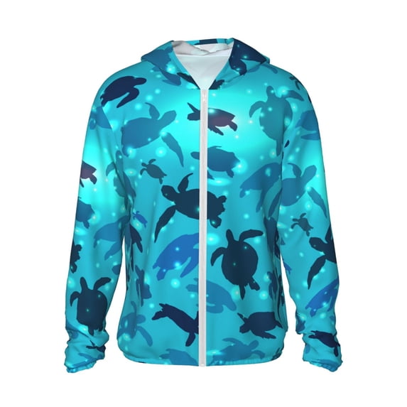 Sigee World Turtle Day Print UPF50+ Men's Sun Protection Hoodie Shirt SPF UV Shirt Long Sleeve Fishing Outdoor Lightweight, S-3XL