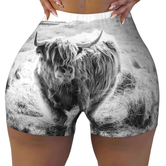 Sigee Yak Print Women's High Waist Workout Shorts - Squat Proof, Tummy Control, Yoga and Gym Activewear-XX-Large