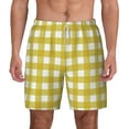 thumbnail image 1 of Sigee Yellow Checkboard Print Mens Swim Trunks with Compression Liner Quick Dry Swim Stretch Beach Shorts with Pockets,S-3XL, 1 of 1