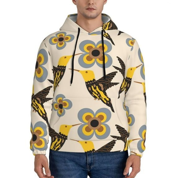 Sigee Yellow Flowers Hummingbird for Men's Pullover Hoodie Sweatshirts Adult Casual Long Sleeve Sweatshirts ,Sizes S-4XL-Medium