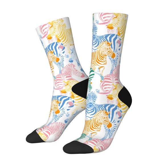 Sigee Zebra Colourful for Contrast Design Soft Moisture-Wicking Socks Crew Casual Athletic Stretchy Loose Middle Tube Socks