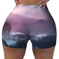 thumbnail image 1 of Sigee lighthouse Waves Torrential Rain Print Women's High Waist Workout Shorts - Squat Proof, Tummy Control, Yoga and Gym Activewear-, 1 of 9