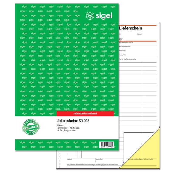 Sigel Formulare - Delivery Notes DE A4 Carbonless Copying, 2 x 40 Sheets Pack of 1 White