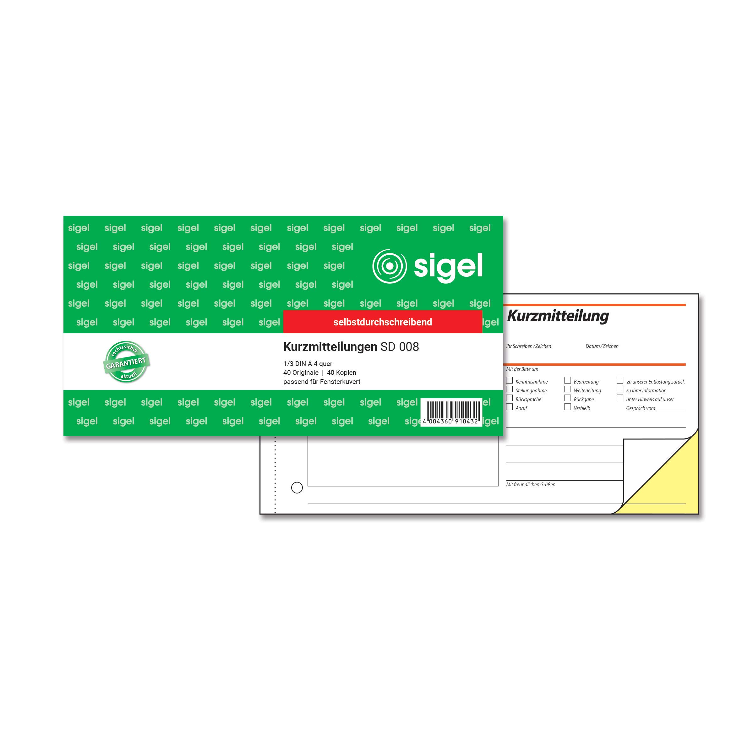 Sigel SD008 Kurzmitteilung 1/3 A4 Landscape First and Second Page Printed Carbonless Double 1 I