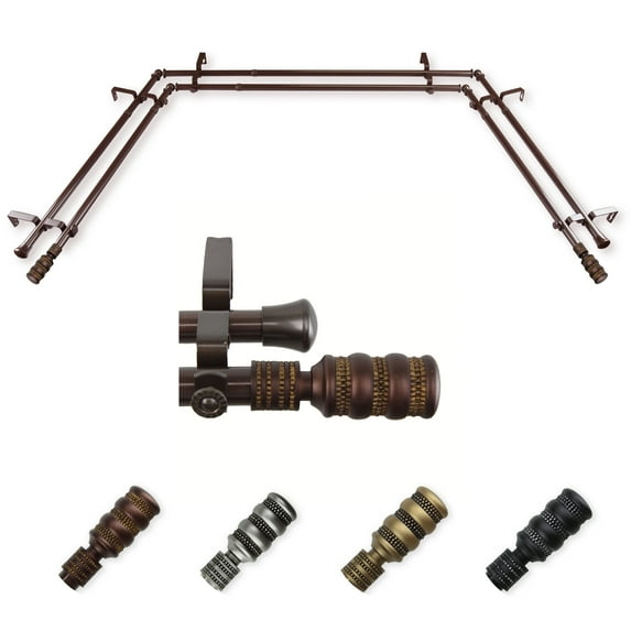 Sigfried 13/16" Double Bay Window curtain rod Adjustable 20"-36", 38"-72" - Cocoa,(ABay-09-7D)