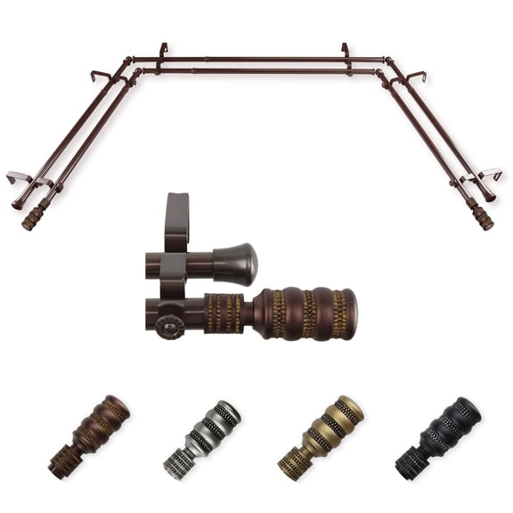Sigfried 13/16" Double Bay Window curtain rod Adjustable 20"-36", 38"-72" - Cocoa,(ABay-09-7D)
