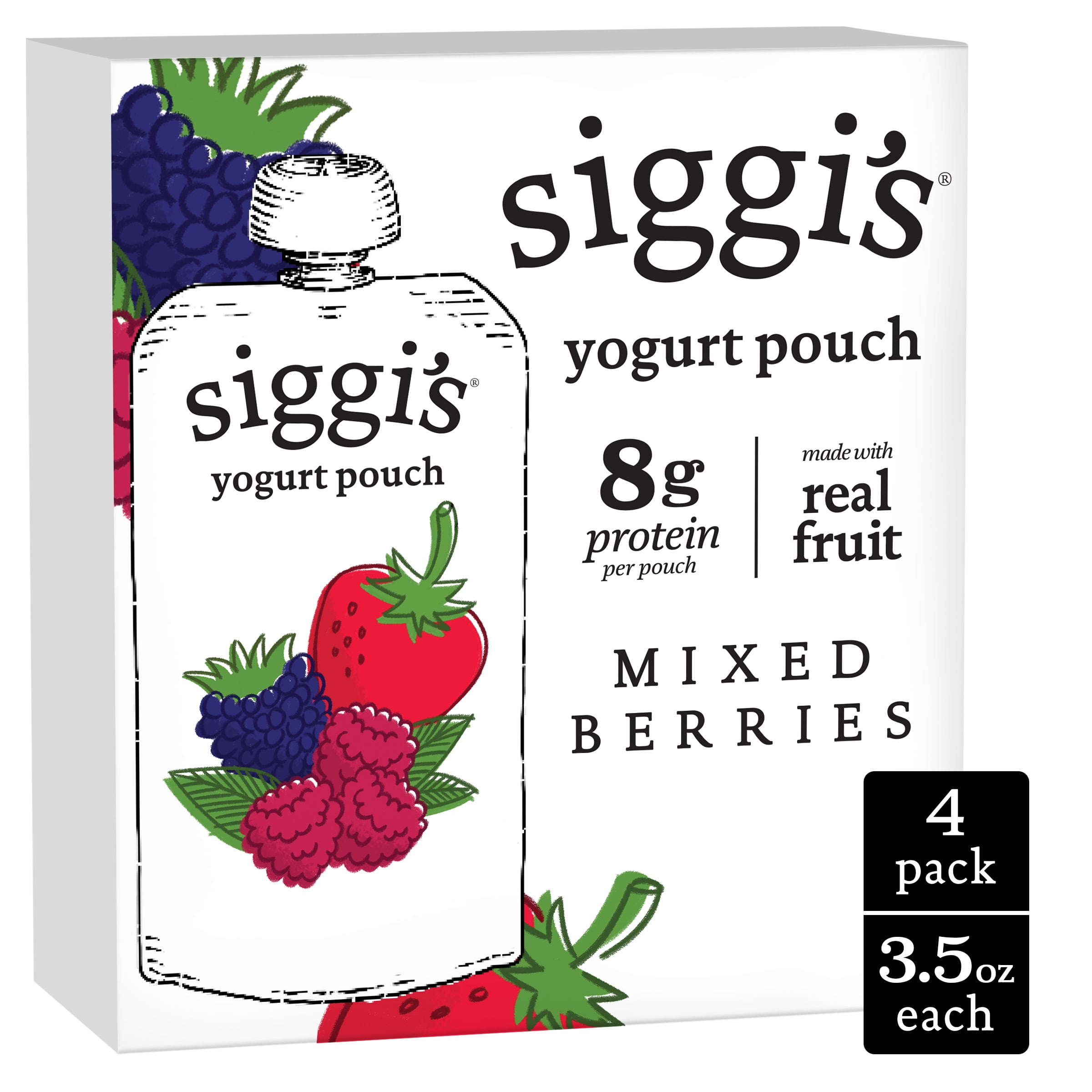 siggi's Reduced Fat Yogurt Pouches with Mixed Berries, 3.5 oz, 4