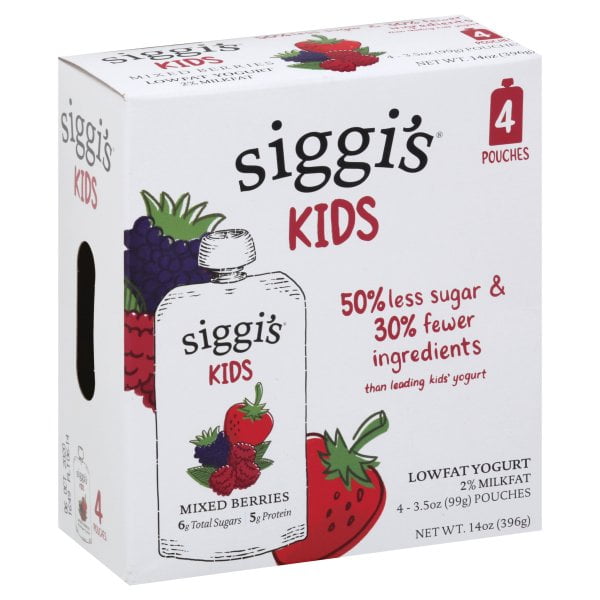Siggi’s Reduced Fat Yogurt Pouches, Mixed Berries, 3.5 oz., 4 Ct