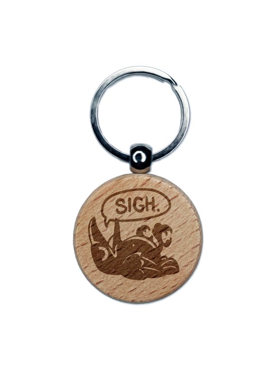 Sigh Depressed Raven Crow Bird Emo Engraved Wood Round Keychain Tag Charm