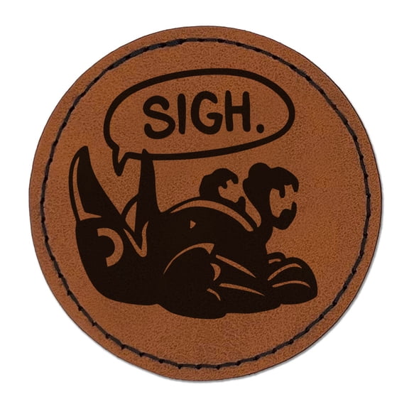Sigh Depressed Raven Crow Bird Emo Round Iron-On Engraved Faux Leather Patch Applique - 2.5 Inch - Brown