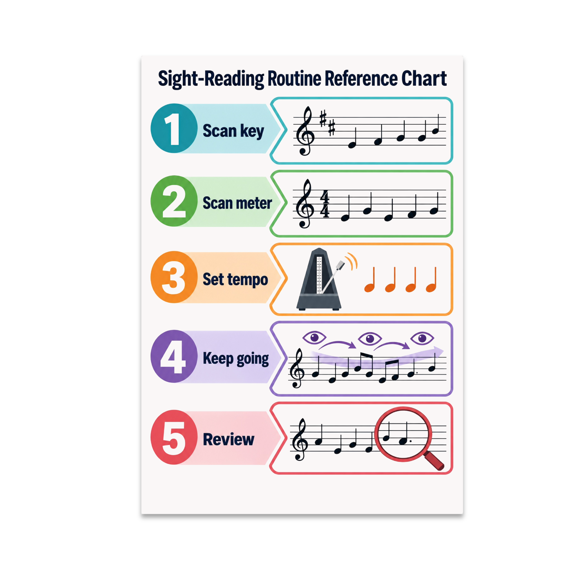 Sight-Reading Routine Reference Chart Guide - Beginning Musicians - 13x19 Poster Print