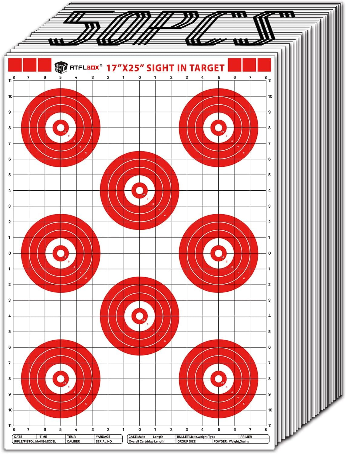 Sight in Shooting Range Paper Target, 17X25 Inch Paper Red Bullseye Shooting Targets Suitable for Handgun, Rifle, Pellet Gun, Airgun, BB Guns, Airsoft