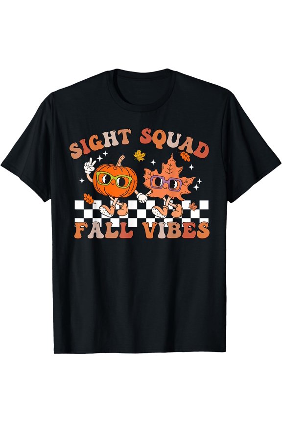Sight Squad Fall Vibes Pumpkin Fall Leaf Autumn Optometry T-Shirt