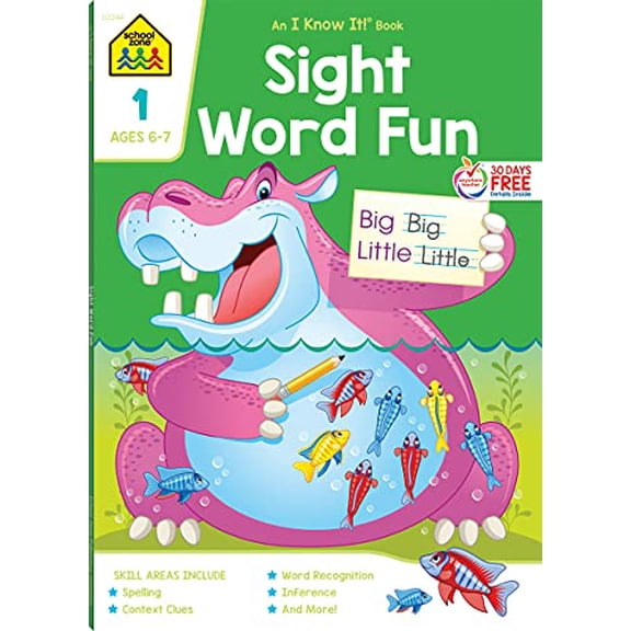 Pre-Owned School Zone Sight Word Fun Workbook: 64 Pages, 1st Grade, Word Recognition, Spelling, Letter Sounds, Context Clues, Categorizing, Ages 6 to 7 (I Know It! Book Series), 9781589473386, 158947