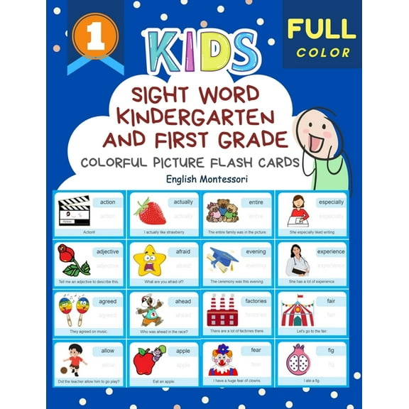 Sight Word Kindergarten and First Grade Colorful Picture Flash Cards English Montessori: Learning to read basic vocabulary card games. Improve reading