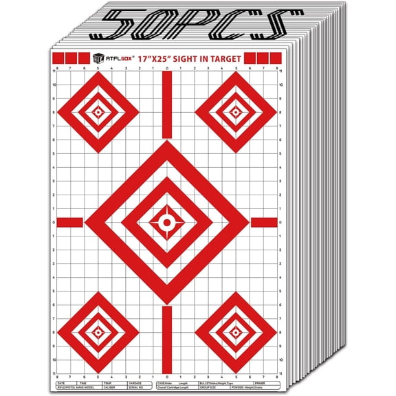 Sight in Shooting Range Paper Target, 17X25 Inch Paper Shooting Targets Suitable for Handgun, Rifle, Pellet Gun, Airgun, BB Guns, Airsoft