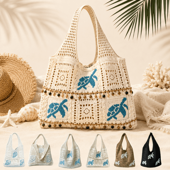 Sightor Crochet Tote Bag, Large Capacity Summer Beach Tote for Women, Lightweight Foldable Knit Bag with Shell Design, Casual Travel Shopping Handbag