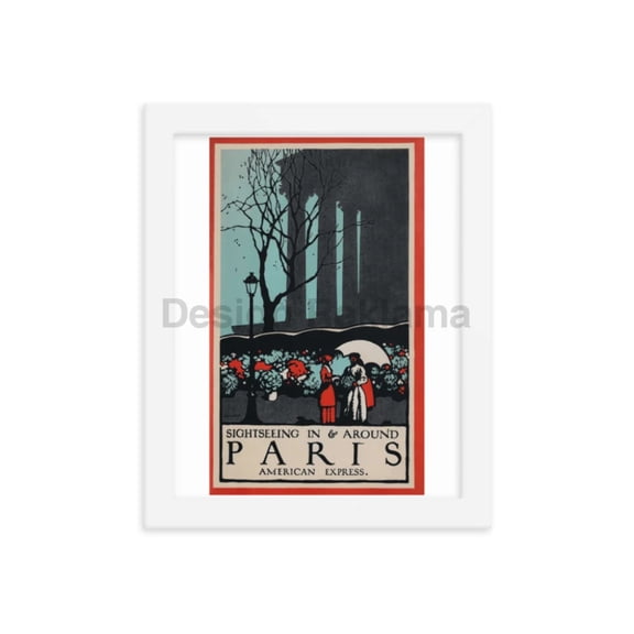 Sightseeing In Paris France from American Express 1930. Framed Vintage Travel Poster