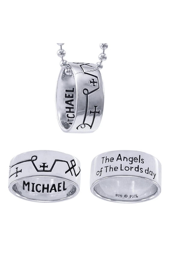 Sigil Archangel Michael 925 Sterling Silver Ring Necklace Set Fine Saint Jewelry