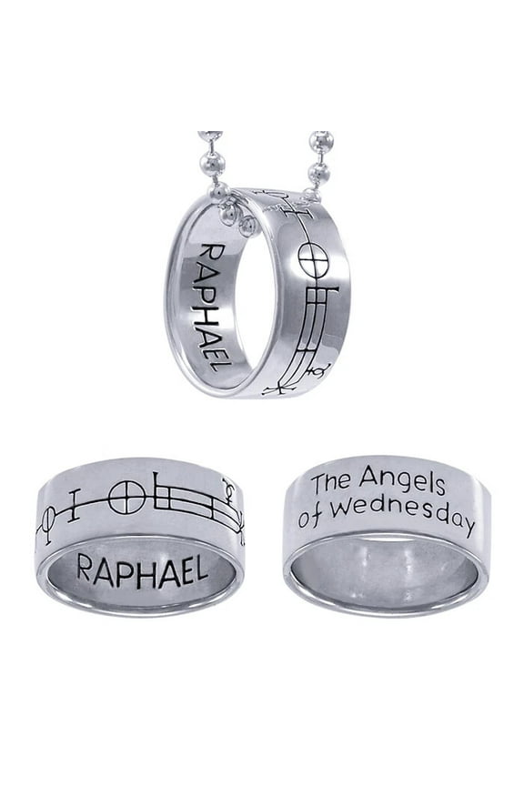 Sigil of Archangel Raphael 925 Sterling Silver Ring Necklace Set Saint Jewelry