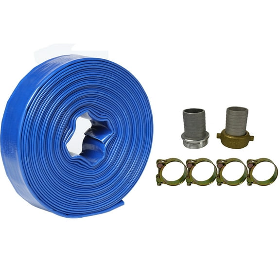Sigma 1" X 300' Ft PVC Layflat Agricultural Pump Discharge Hose & Thread CamLock(300)