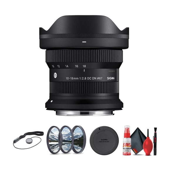 Sigma 10-18mm f/2.8 DC DN Contemporary Lens for Canon RF Mount- APS-C Cameras, Ultra Wide-Angle Zoom, f/2.8 Constant Aperture, Fast AF, 4.6" Close Focus Bundle