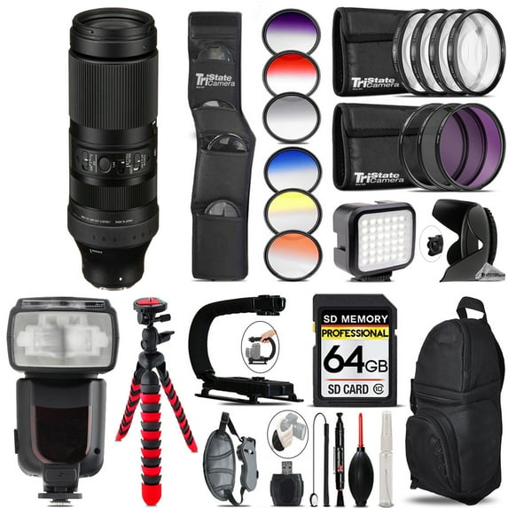 Sigma 100-400mm f/5-6.3 DG DN OS Contemporary Lens for Sony E +LED Light - 64GB Accessory Bundle