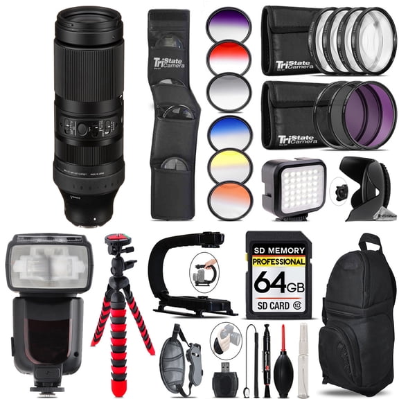 Sigma 100-400mm f/5-6.3 DG DN OS Contemporary Lens for Sony E +LED Light - 64GB Accessory Bundle