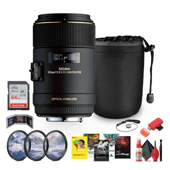 Sigma 105mm f/2.8 EX DG OS HSM Macro Lens for Canon Bundle