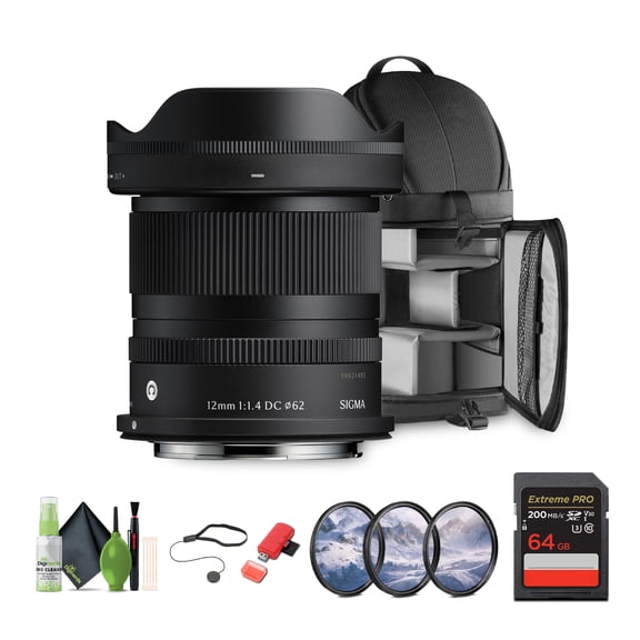 Sigma 12mm f/1.4 DC Contemporary Lens For Canon RF (416972) Bundle. The Ideal Lens for Professional Portraits, Weddings Indoor/Outdoor Adventure, Wildlife, Safari, Photography use + Accessories