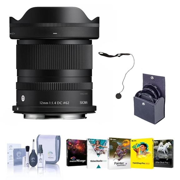 Sigma 12mm f/1.4 DC Contemporary Lens for Canon RF, Bundle with 62mm Filter Kit, PC Software Kit, Cap Keeper and Cleaning Kit