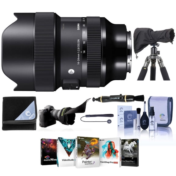 Sigma 14-24mm f/2.8 DG DN ART Lens for Sony E, Bundle with PC Software Kit, RainCoat Rain Sleeve, Cleaning Kit, Flex Lens Shade, Lens Cap Tether, Lens Wrap, Lens Cleaner