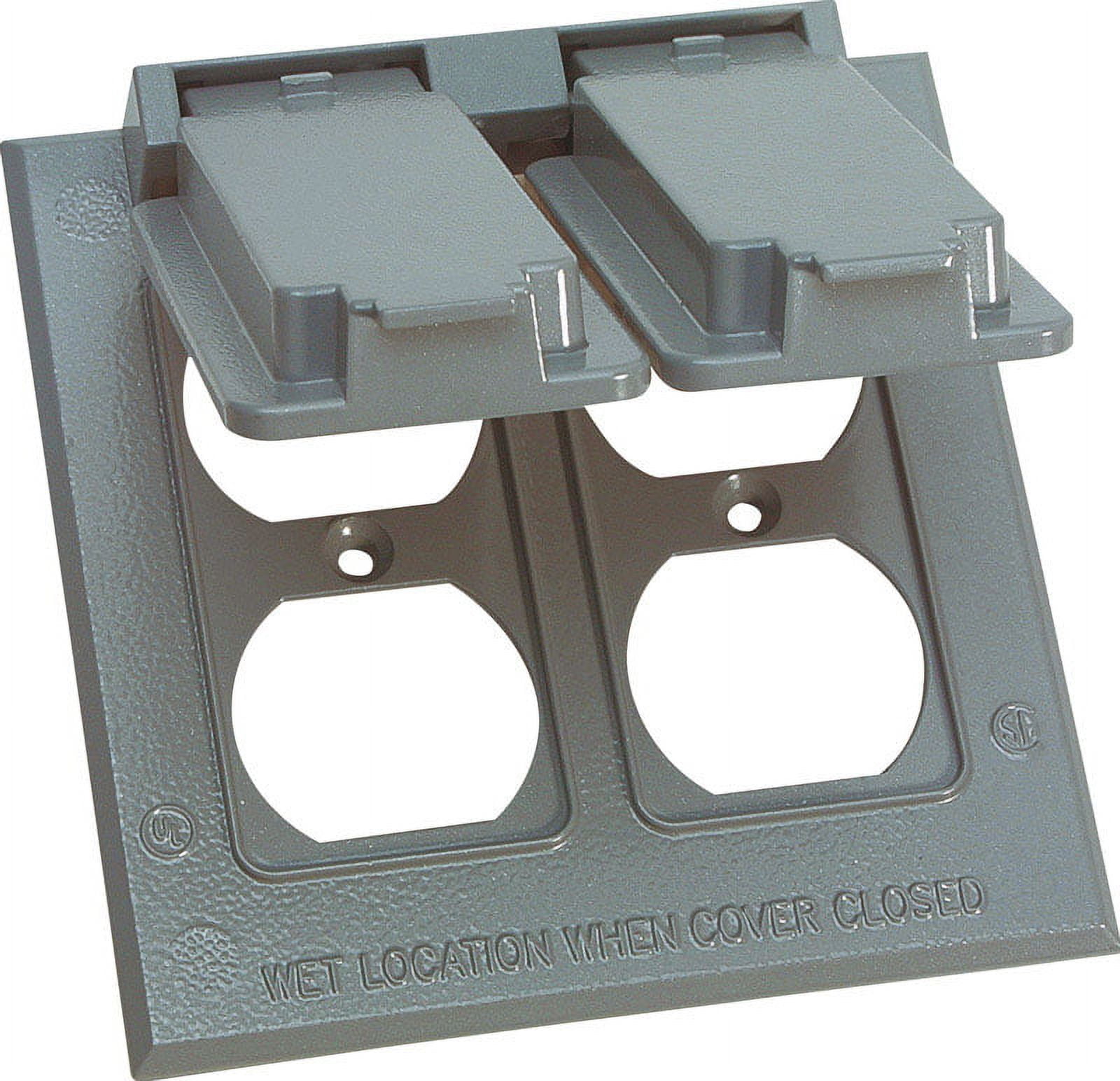 Gray 2-Gang Weatherproof Duplex Box Cover with Self-Closing Lids