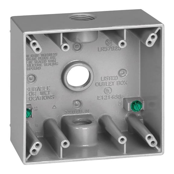 Sigma Outlet Box 4-1/2 " Hx4-1/2 " Wx2-1/10 " D Al 2 Gang, Three 1/2 " Holes Gray Shrinkwrap