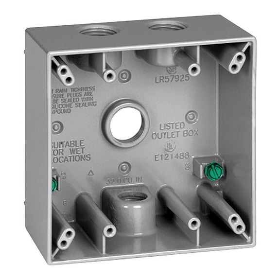 Sigma Outlet Box 4.5 "X4.5 "X2.10 " Al 1/2 " Holes, 2 Gang Gray