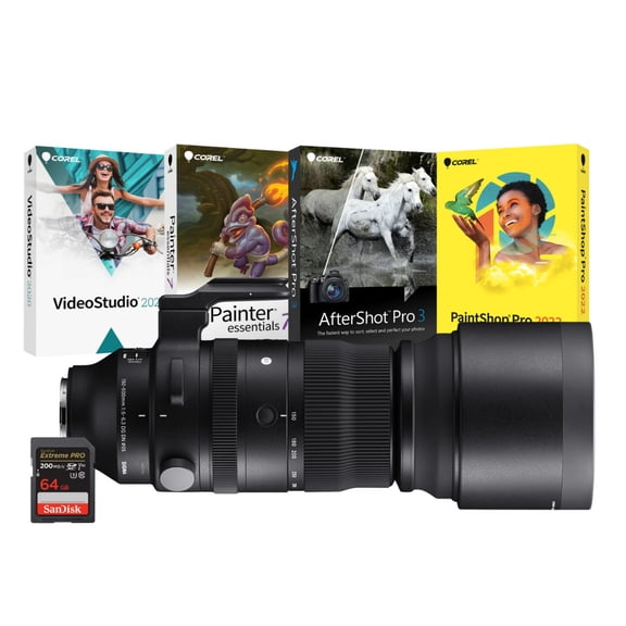 Sigma 150-600mm f/5-6.3 DG DN OS Sports Zoom Lens for Sony E Bundle with Editing Software and 64GB SD Card (3 Items)