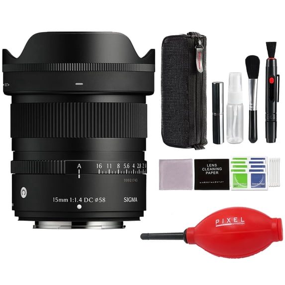 Sigma 15mm f/1.4 DC Contemporary Lens Compatible with X-Mount with Advanced Accessory and Travel Bundle | 406975 | 15mm Lens for Fujifilm X