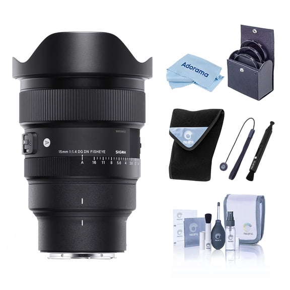 Sigma 15mm f/1.4 DG DN Diagonal Fisheye Art Lens for L Mount, Black, Bundle with Lens Wrap, Lens Shade, Cleaning Kit, Lens Cap Tether and Cleaning Cloth