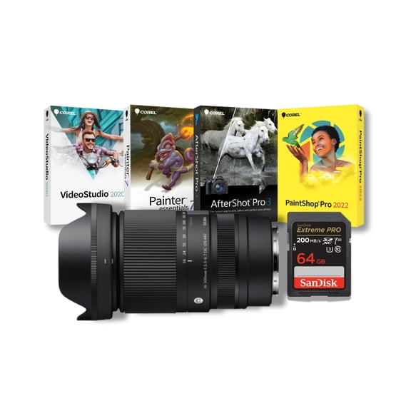 Sigma 16-300mm F3.5-6.7 DC OS Contemporary Lens (Canon RF Mount) Bundle with Software Suite and Memory Card (3 Items)
