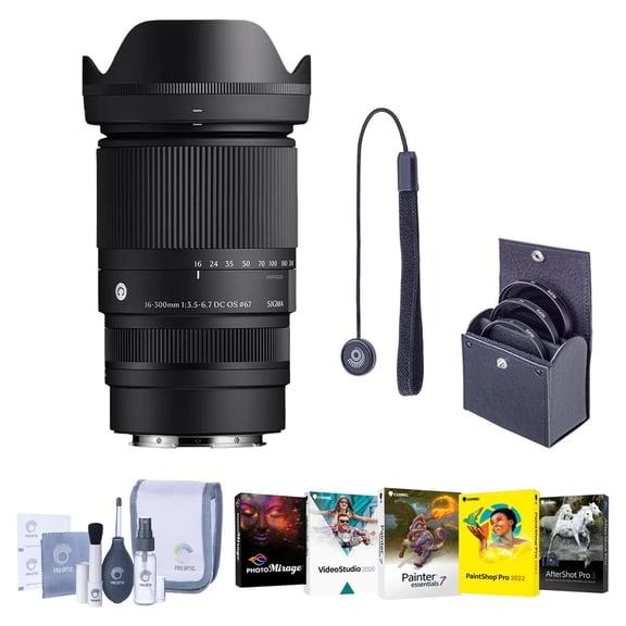 Sigma 16-300mm f/3.5-6.7 DC OS Contemporary Lens for Canon RF, Bundle with 67mm Filter Kit, PC Software Kit, Cap Keeper and Cleaning Kit
