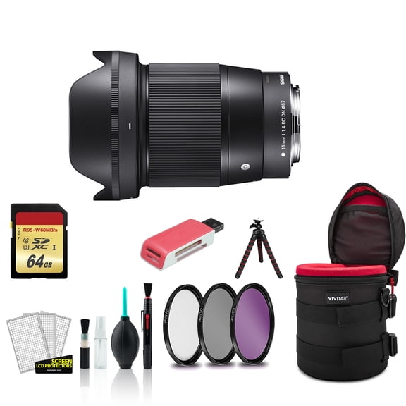 Sigma 16mm Contemporary Lens f/1.4 DC DN for Micro Four Thirds 402963 with Filter Kit + 64GB Memory Card + More